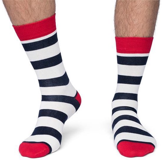 CADA 2 paires de chaussettes femme rayées blanc, bleu foncé, rouge