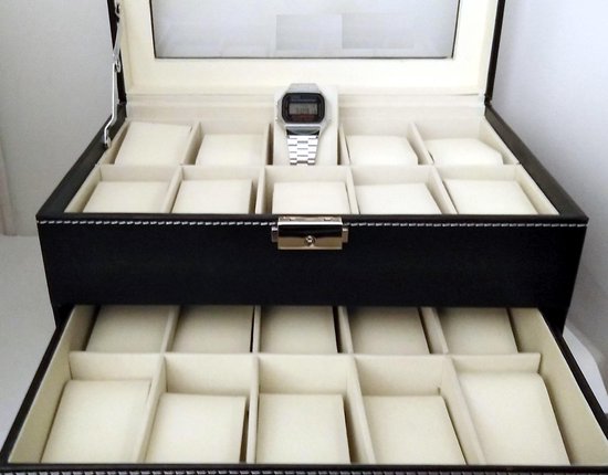 Gratis horloge bij aankoop van grote zwarte horlogebox voor 20 horloges |  bol.com