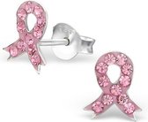 Joy|S - Zilveren lintje roze Pink Ribbon oorbellen 7 x 8 mm