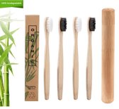 Set 4 bamboe tandenborstels + 1 bamboe tandenborstelkoker (biologisch afbreekbaar)