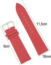 Horlogeband Leer - 18mm - Met Gladde Oppervlak + Push Pin - leer - Rood - Sarzor