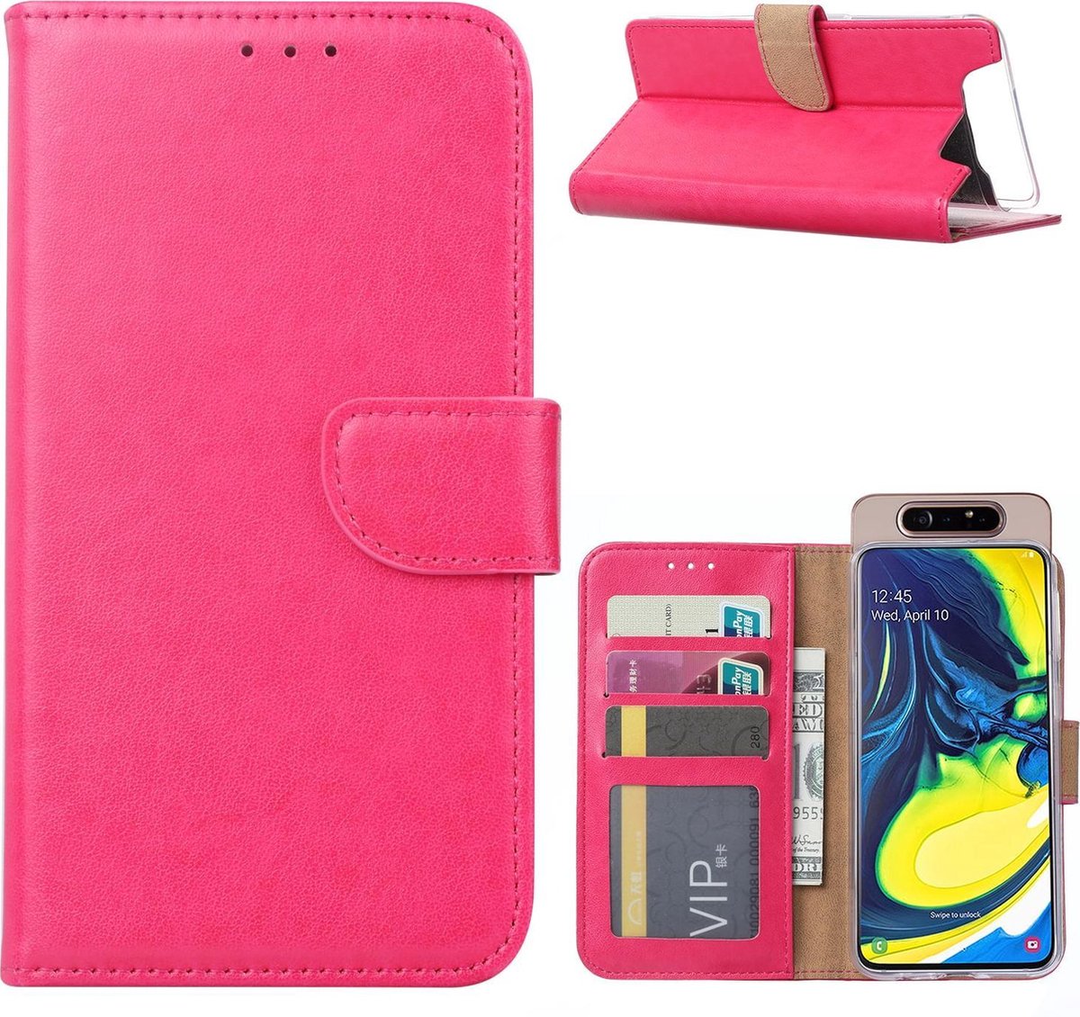 Samsung Galaxy A80 Hoesje Roze met Pasjeshouder