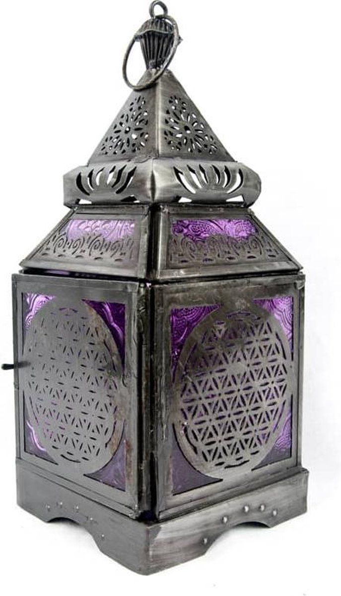 Sfeerlicht oosterse lantaarn Bloem des Levens - 9.5x10x23 - Ijzer - Glas - Zilver - L