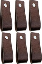 Leren handgrepen - Bruin - 6 stuks - 16,5 x 2,5 cm | incl. 3 kleuren schroeven per leren handgreep