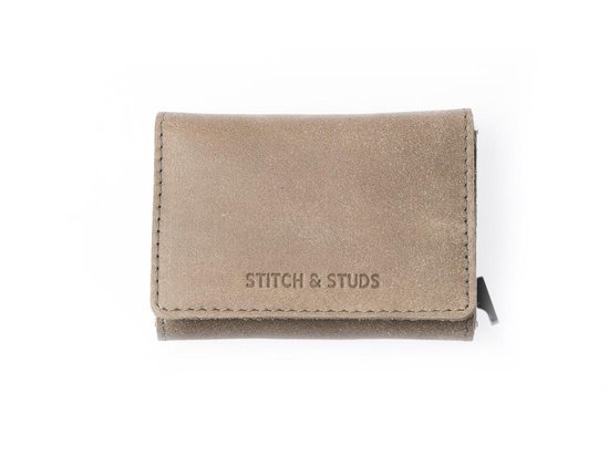 Stitch & Studs leren RFID Cardprotector Creditcardhouder met ritsvak Taupe