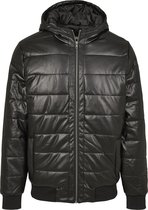 Winterjas Hooded Leatherlook Bubble zwart