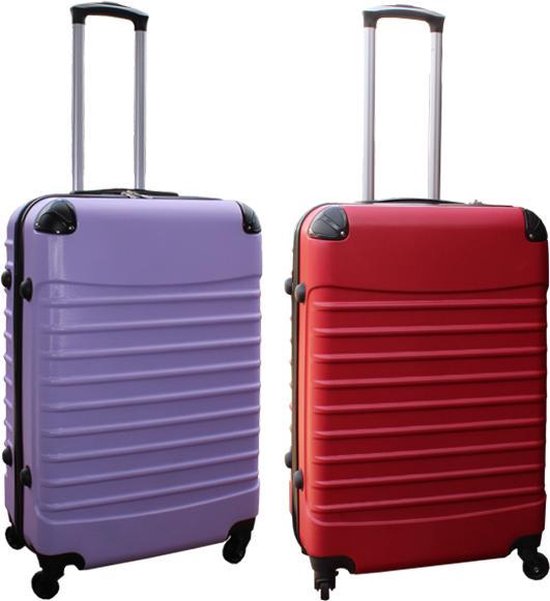 Travelerz kofferset 2 delig ABS groot - met cijferslot - 69 liter - rood - lila
