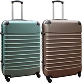 Travelerz kofferset 2 delig ABS groot - met cijferslot - 95 liter - groen - goud
