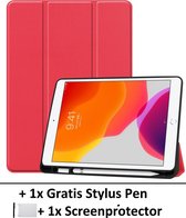 Smart Cover Book Case Hoes Geschikt Voor Apple iPad 10,2 Inch (2019/2020) - Tri-Fold Multi-Stand Flip Sleeve - Beschermhoes Met Screen Protector & Stylus Pen -  Rood