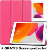 Tablet hoes geschikt voor Ipad 10.2 Inch 2019 / 2020 / 2021 - Tri-Fold Book Case + Screenprotector - Magenta