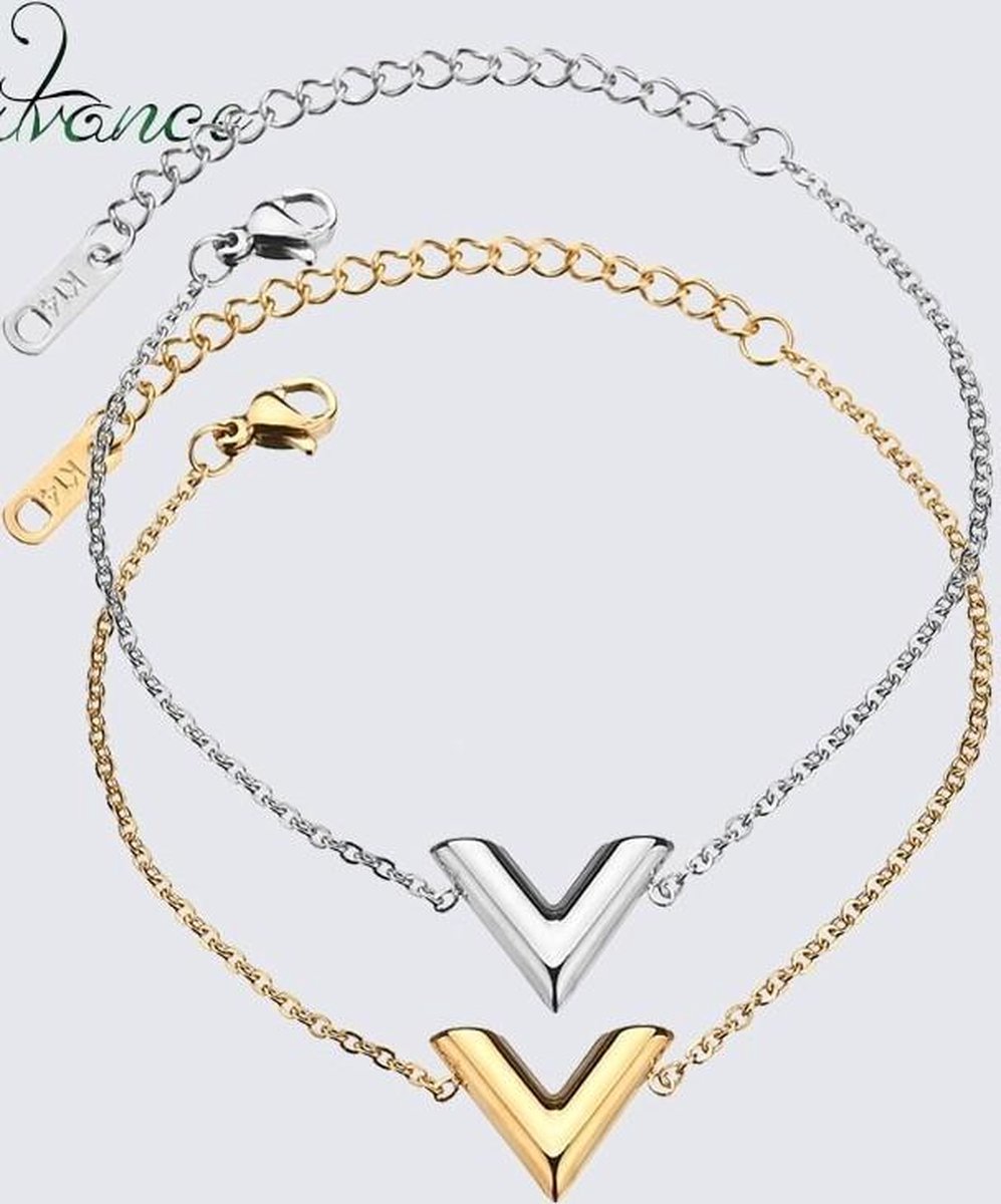 Fashionidea – mooie zilverkleurige V ketting, LV trend 2019.