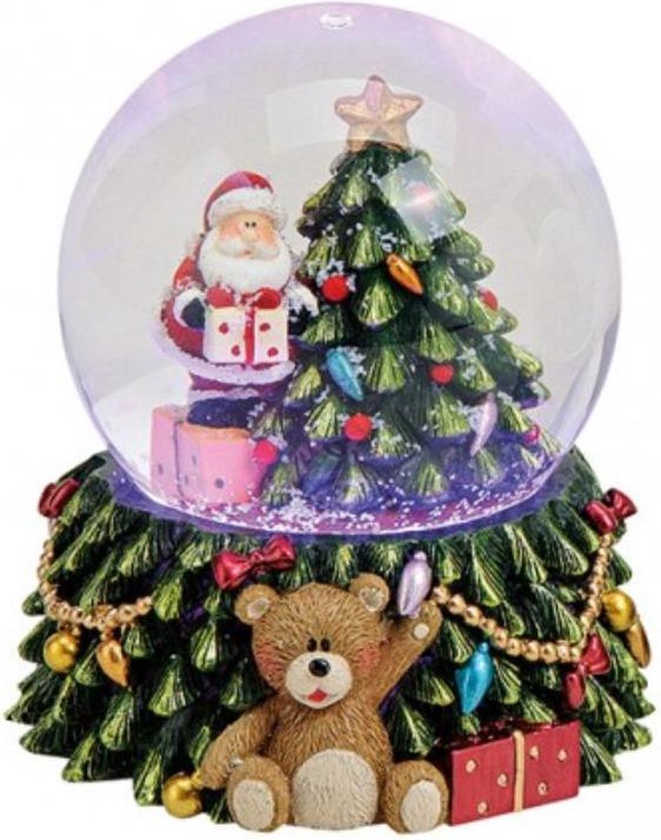 Sneeuwbol kerstboom en kerstman met verlichting 9cm