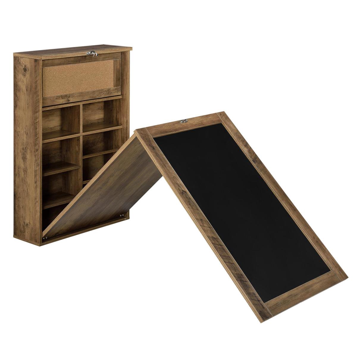 COSTWAY Wandklaptafel met opbergruimte, inklapbare wandtafel, ruimtebesparende wandtafel, bureau, eettafel voor eetkamer, woonkamer, keuken (zwart