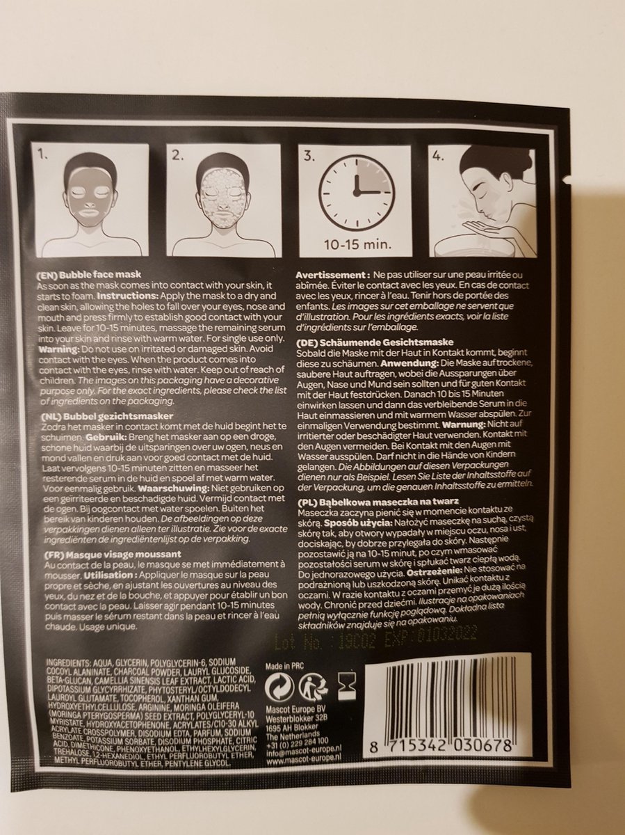 Gezichtsmasker Bubble Houtskool Gezichtsmasker Face Mask Bubble