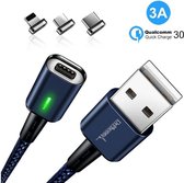DrPhone iCON - 3 in 1 Magnetische Oplaadkabel Blauw + Datakabel - Qualcomm 3.0A FastCharge - Lightning / USB-C / Micro USB