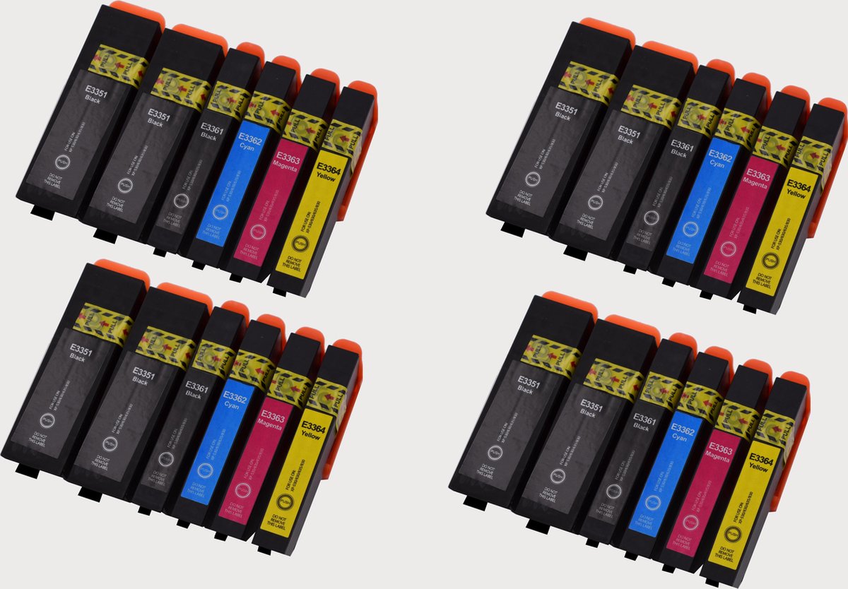 KATRIZ® huismerk inkt voor Epson 8x T3351XL BK  + 4x T3361XL BK + 4x T3362XL c + 4x T3363XL M + 4x T3364XL Y |(24stuks) | - Met chip