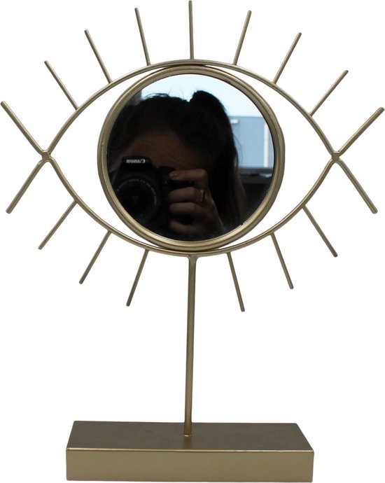 Housevitamin make-up spiegel 'eye' op voet 13x6x29,5 cm - goud metaal | bol
