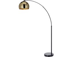 Teamson Home Arquer Booglamp - Goud Lampenkap - Zwart Marmer Baseren - 170 cm hoog