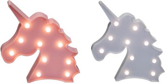 Set van 2 stuks 1 roze en 1 wit Nachtlamp Unicorn met 10 led lampjes -