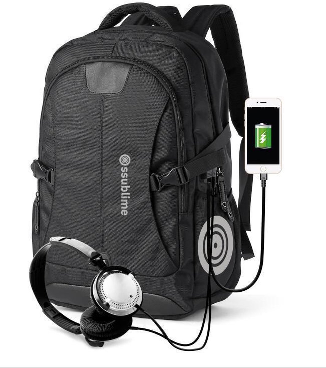 ssublime Rugzak met 15.6 Inch Laptop Vak - 27L Rugtas voor Mannen en Vrouwen - Spatwaterdichte Anti-diefstal Backpack - Tas voor School - Werk - Reizen - Met USB en Audio Aansluiting- Zwart