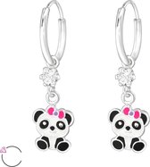 Joy|S - Zilveren panda oorbellen - pandabeer met La Crystale