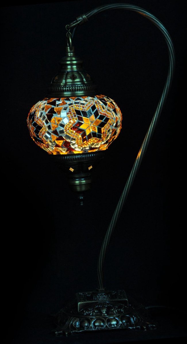 Sfeerverlichting Online tafellamp bruin glas mozaïek Ø 13 cm en hoogte 39 cm - Turkse tafellamp - Oosterse tafellamp