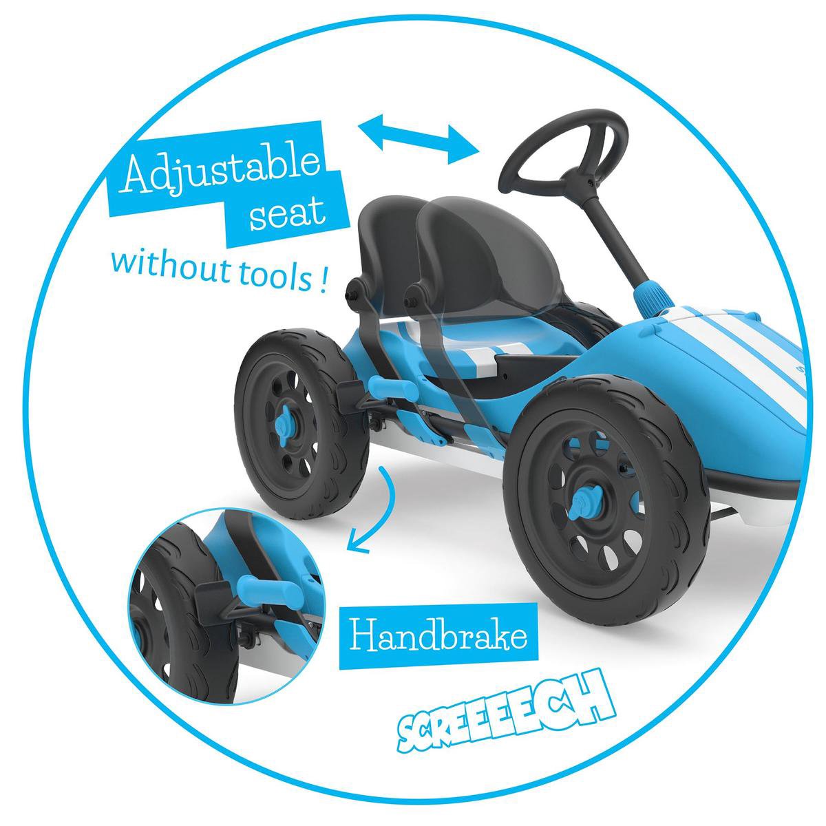Chillafish Kart Monzi - Véhicule à Pédales Pour Enfants De 3 à 7 Ans - Siège Et Guidon Réglables Sans Outils - Pneus Increvables - Bleu