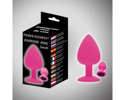 Power escorts -Diamond King Plug -  Small  - Roze met zwarte steen - 7,2 x 3,2 cm - BR133S