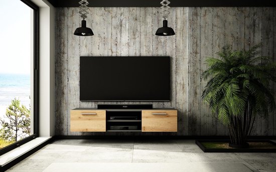 AZ-Home - Tv-Meubel - Tv kast Caroll - 150 cm - Zwevend - Antraciet - Eiken | bol.com
