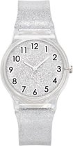 Glitter horloge - zilverkleurig - kinderen/ tieners - 33 mm - I-deLuxe verpakking