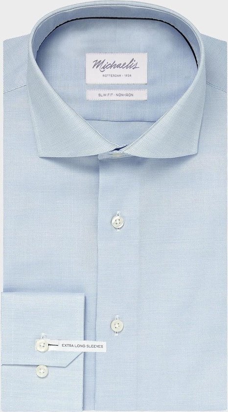 Michaelis Uni blauw overhemd (Extra lange mouwen)-boordmaat: 37/7 Pasvorm:Getailleerd Michaelis Overhemden