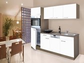 Goedkope keuken 205  cm - complete keuken met apparatuur Oliver  - Donker eiken/Wit   - keramische kookplaat - vaatwasser   - oven    - spoelbak