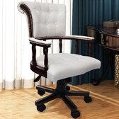 Bureaustoel Kunstleer Wit Chesterfield stijl (Incl organizer) met armleuning - Bureau stoel - Burostoel - Directiestoel - Gamestoel - Kantoorstoel