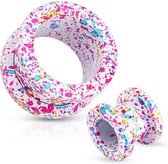 4 mm Screw-fit tunnel wit met roze, blauw, gele spetter