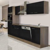 Goedkope keuken 280  cm - complete keuken met apparatuur Oliver  - Donker eiken/Zwart   - keramische kookplaat - vaatwasser - afzuigkap - oven    - spoelbak