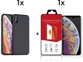 iPhone XS Max Telefoonhoesje met Screenprotector | Zwart Soft Touch Siliconen Smartphone Case | Gehard Beschermglas