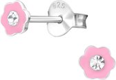 Joy|S - Zilveren petit bloem oorbellen roze 5 mm met kristal
