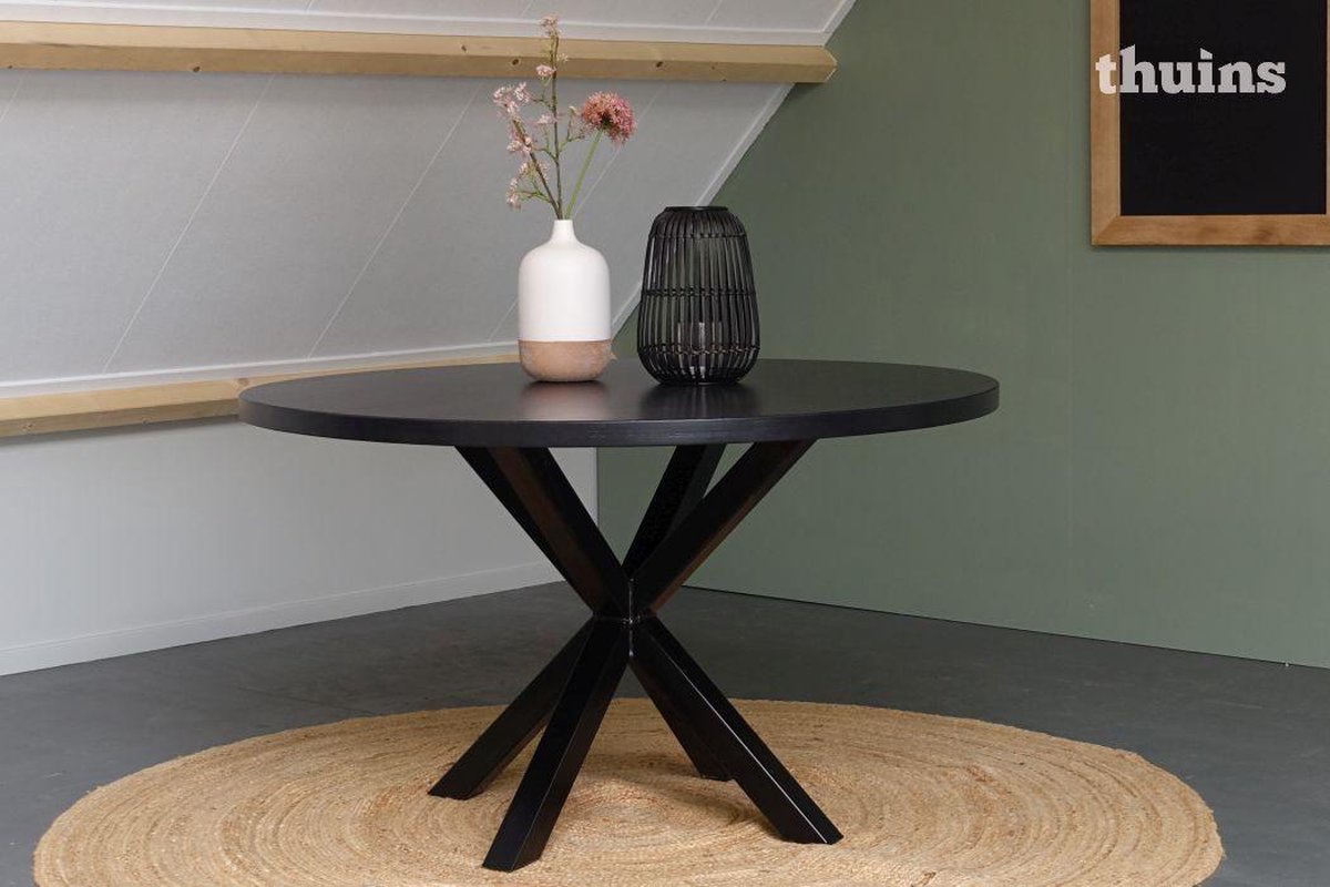 Zwarte ronde tafel 120cm, stalen poten | bol.com