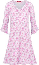 Exclusief Luxueus Kinder nachtkleding Luxe mooi zacht roze Girly Nachthemd van Hanssop met verfijnde rand details en luxe mouw verwerking, Meisjes nachthemd, roze bloem print, maat