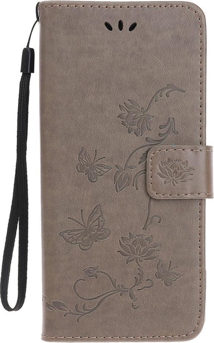 Bloemen & Vlinders Book Case - Geschikt voor iPhone 11 Hoesje - Grijs