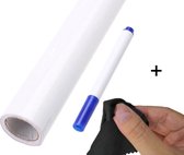 Whiteboard sticker - 60 x 200 cm - PVC - wit - Whiteboard folie - zelfklevende rollen eenvoudig te plakken - met pen en doekje