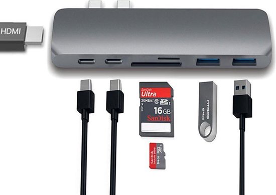 USB-C 7 in 1 Hub Adapter Type-C| Thunderbolt 3 - 4K HDMI / USB 3.0 / USB-C  PD / SD-... | bol.com