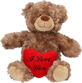 Valentijsdag knuffelbeertje I love you bruin  24 cm - Pluche teddybeer met hartje