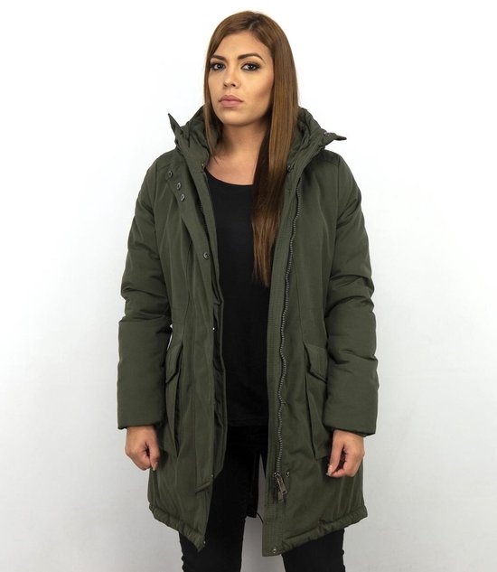 Gentile Bellini Lange Parka Jas Dames – Met Faux Bontkraag– Groen Jassen  dames Dames... | bol