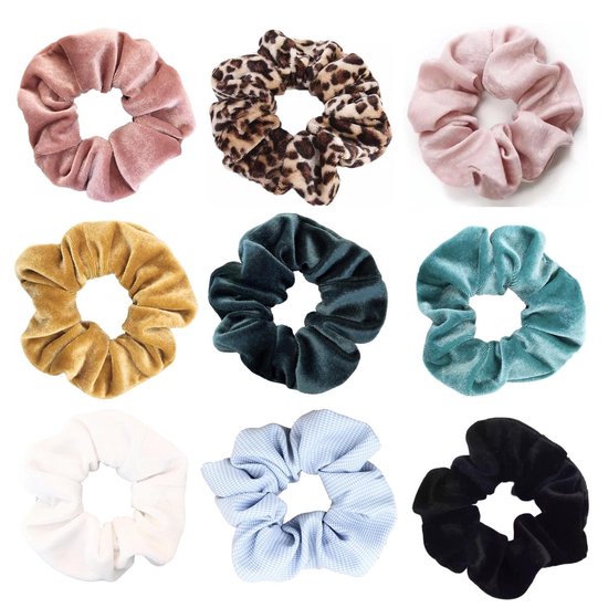 Foto: Kraagjeskopen nl scrunchies velvet pack haaraccessoire vrouwen 9 stuks lief haarelastiek