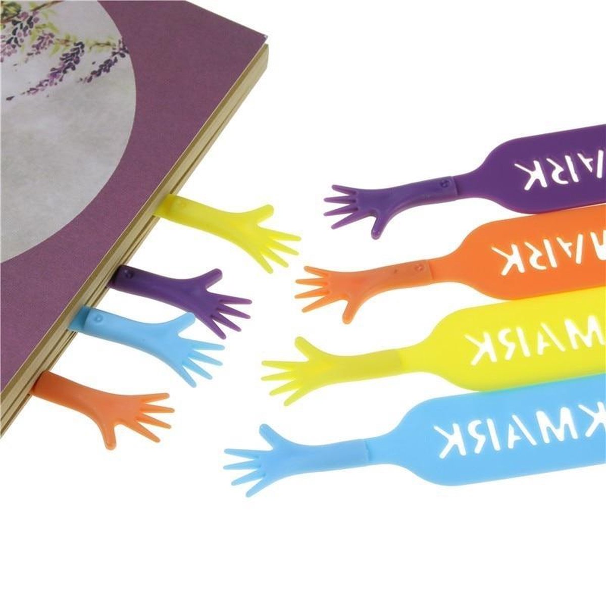 4x grappige boek markers handje diverse kleuren