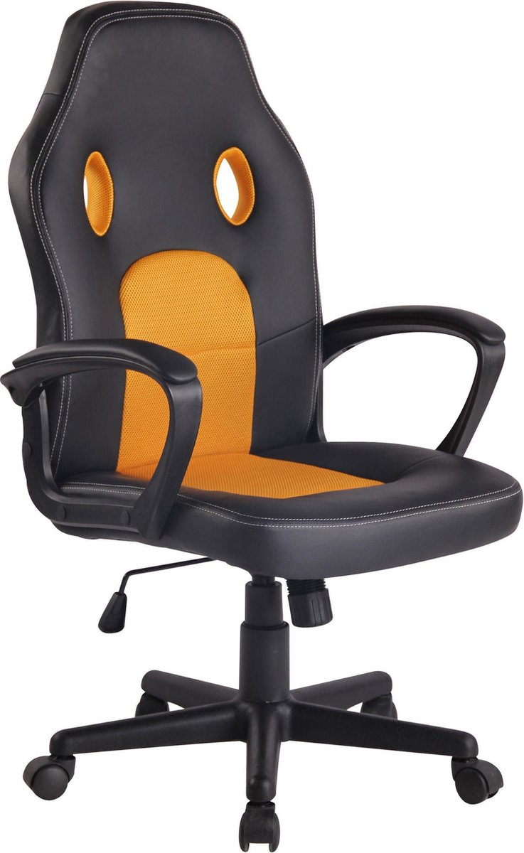 Bureaustoel - Bureaustoelen voor volwassenen - Design - In hoogte verstelbaar - Kunstleer - Geel/zwart - 61x59x116 cm