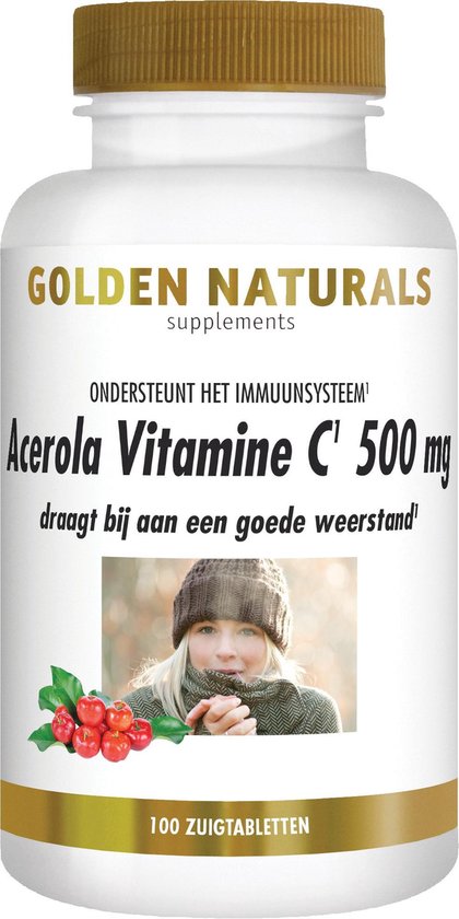 Golden Naturals Acerola Vitamine C 500 mg (100 veganistische zuigtabletten)