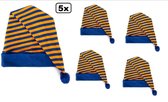5x Slaapmuts oranje/blauw gestreept