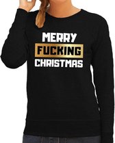 Foute kersttrui / sweater  Merry fucking christmas zwart voor dames - kerstkleding / christmas outfit M